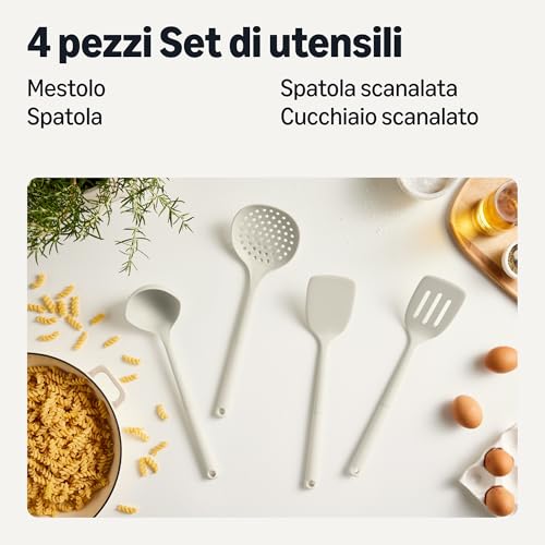 Amazon Basics mestoli cucina silicone 4 pezzi grigio lino