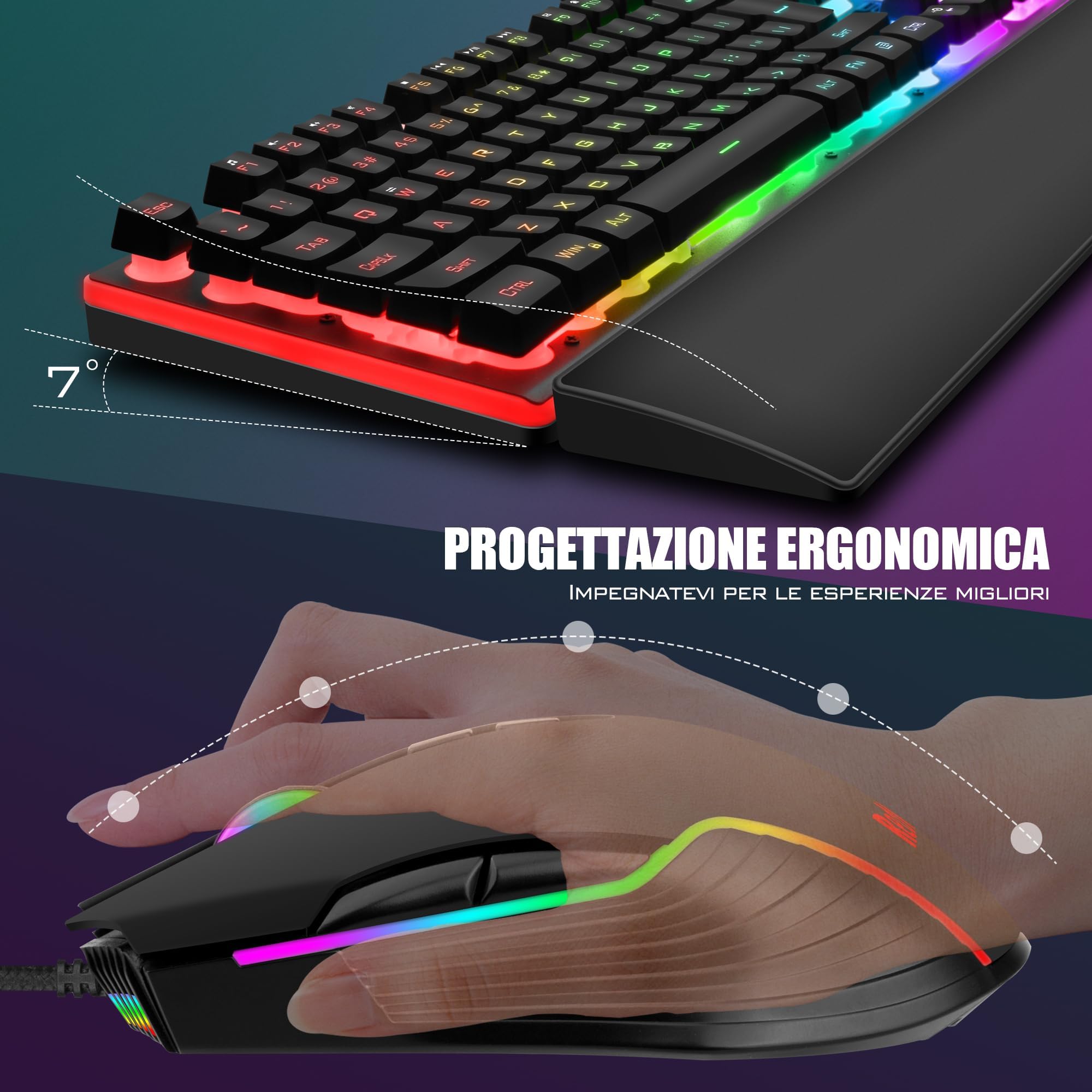 RedThunder K10 Combo Tastiera Mouse Gaming Nero RGB