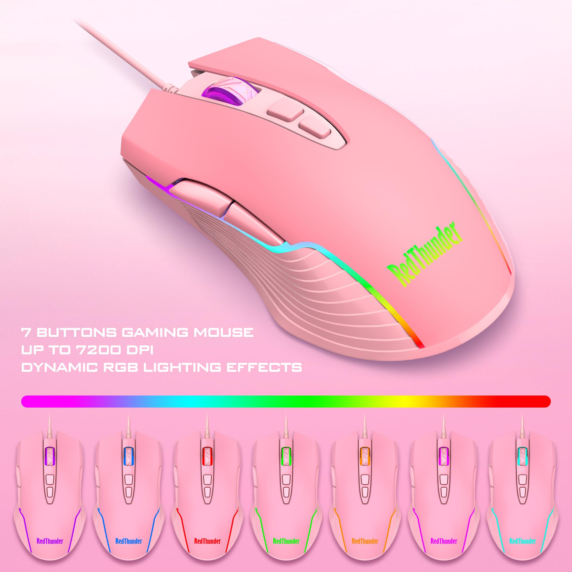 RedThunder K10 Combo Tastiera Mouse Gaming RGB Rosa