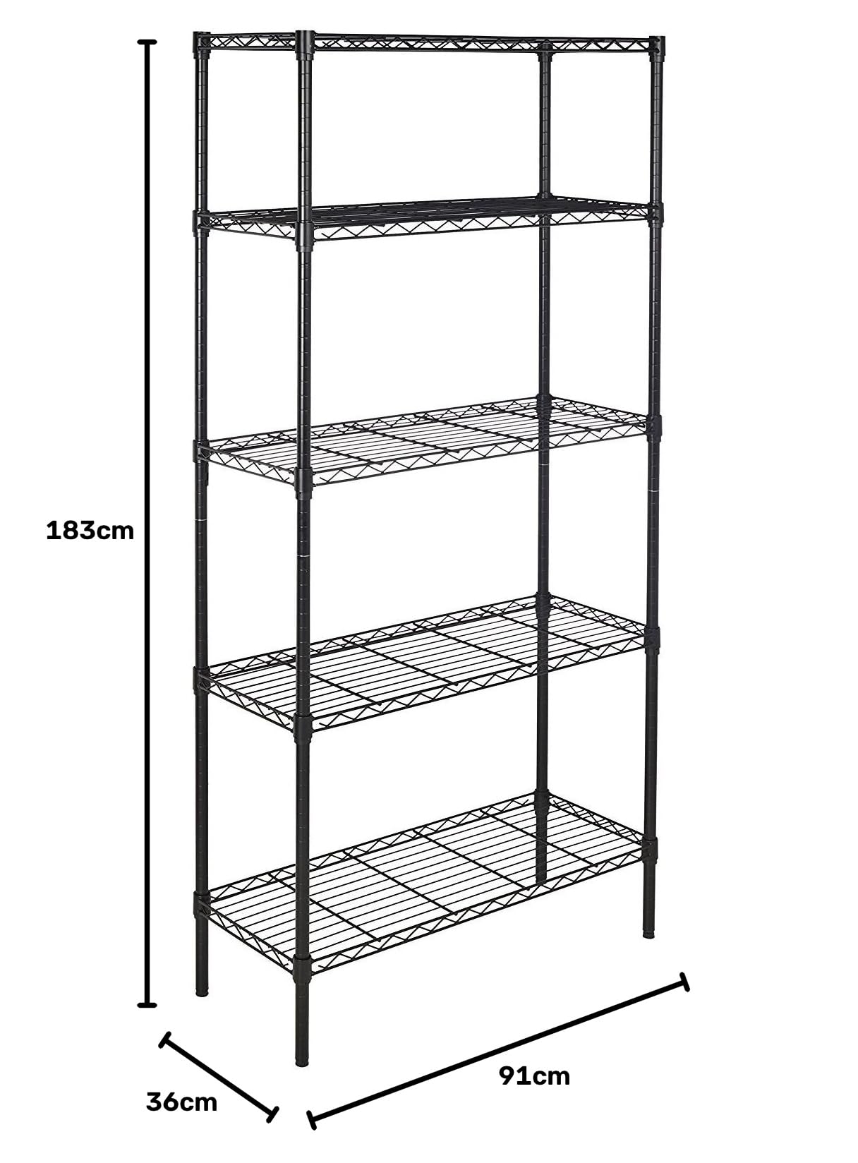 Amazon Basics Scaffale 5 Ripiani 36x91x183 cm Nero 795 kg