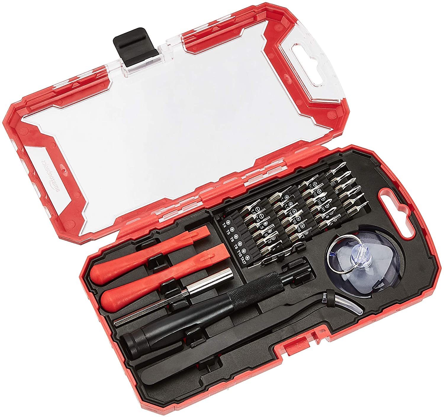 AmazonBasics Set Cacciaviti Precisione 32 Pezzi Rossi Magnetici