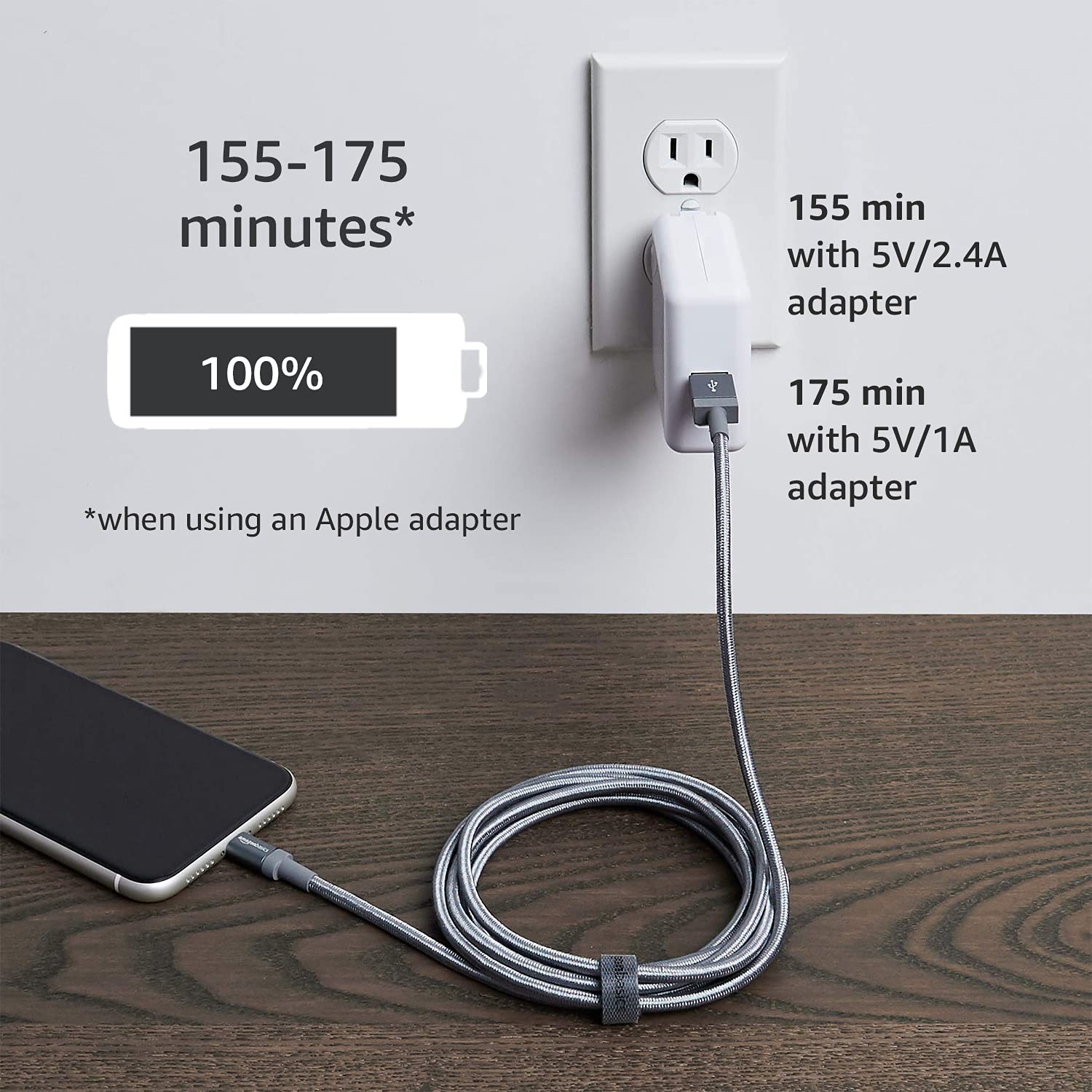 Amazon Basics Cavo Lightning USB-A 1,8 m Grigio Scuro Nylon