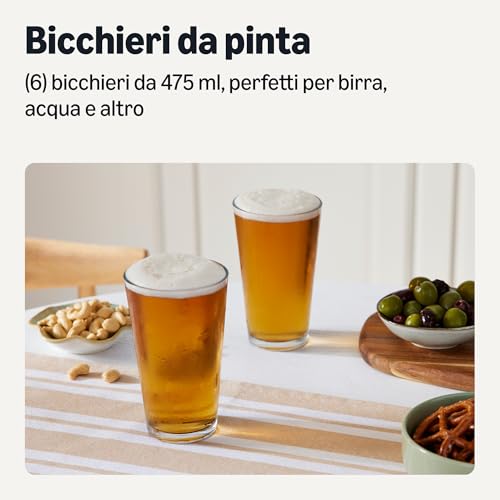 Amazon Basics bicchieri pinta vetro 473ml set 6 pezzi spesso