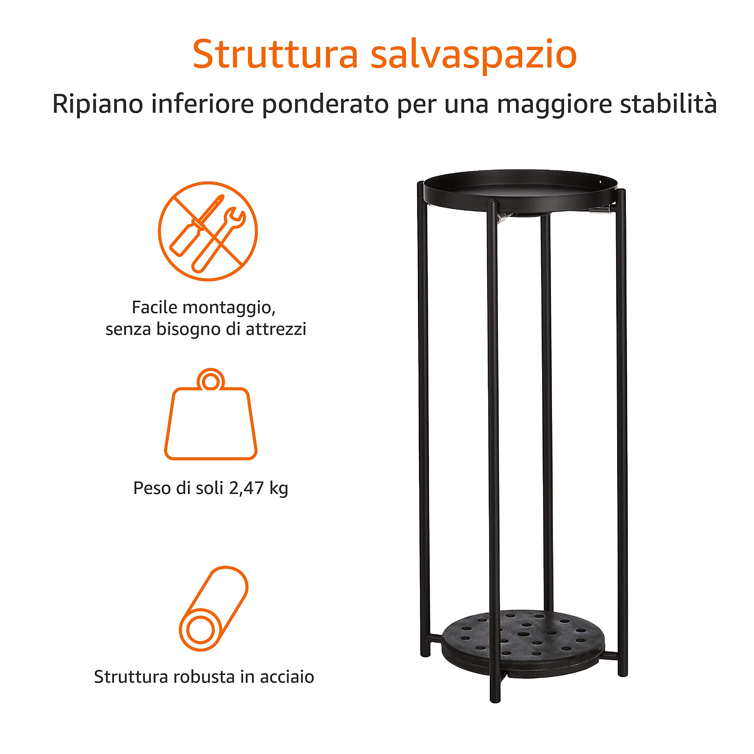 AmazonBasics mobile portapiante rotondo nero acciaio