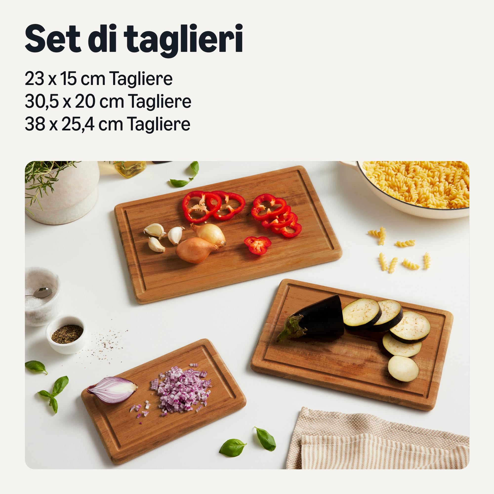 AmazonBasics set 3 taglieri legno acacia pretrattati olio
