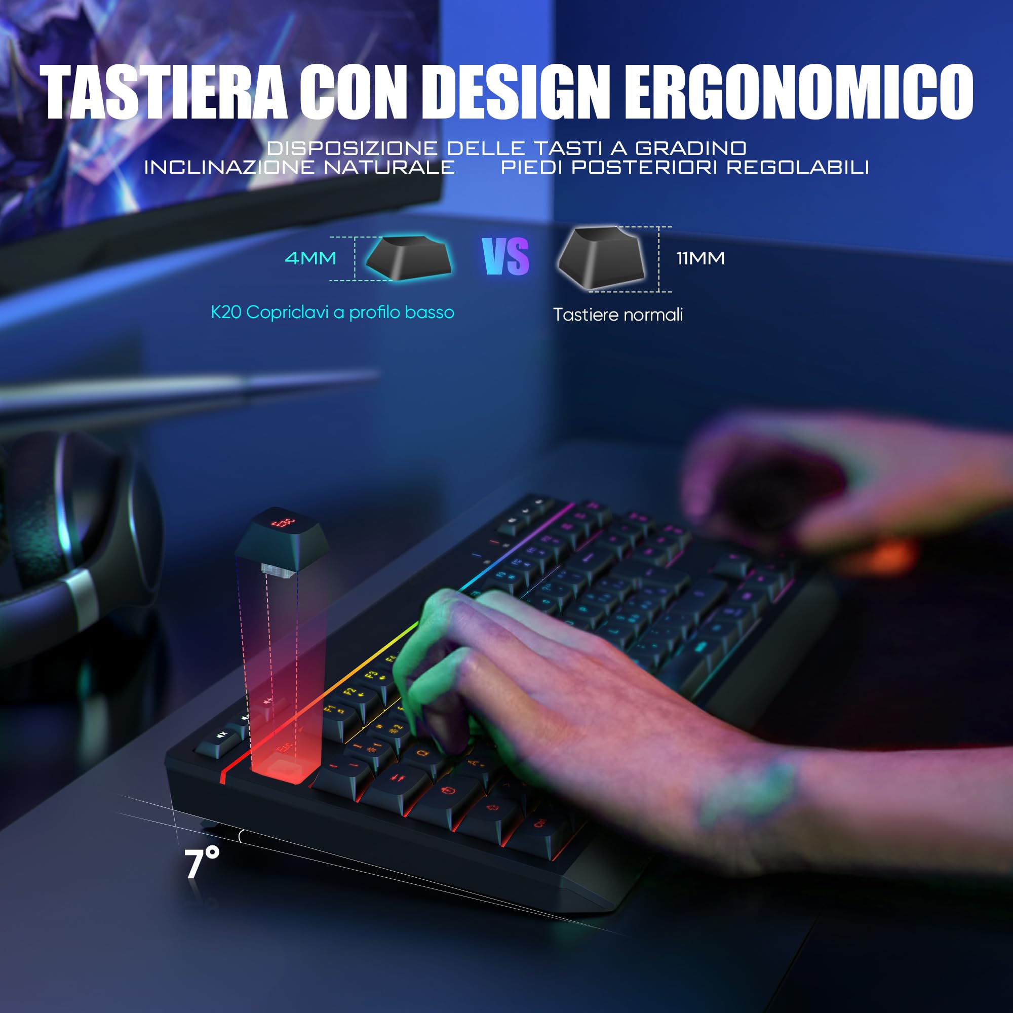 RedThunder K20 tastiera wireless gaming RGB nero layout IT
