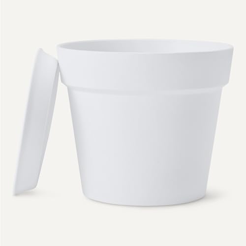 Amazon Basics Vaso per Piante Bianco 14 cm con Sottovaso