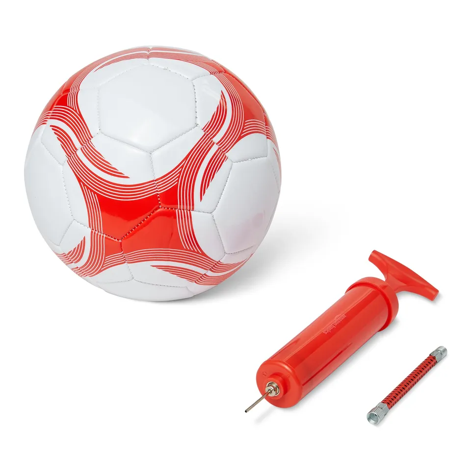 AmazonBasics Pallone Calcio Misura 4 con Pompa Bianco Rosso