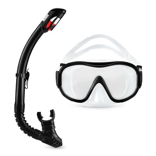 Amazon Basics Set Maschera Snorkeling Adulti Nero con Borsa Silicone