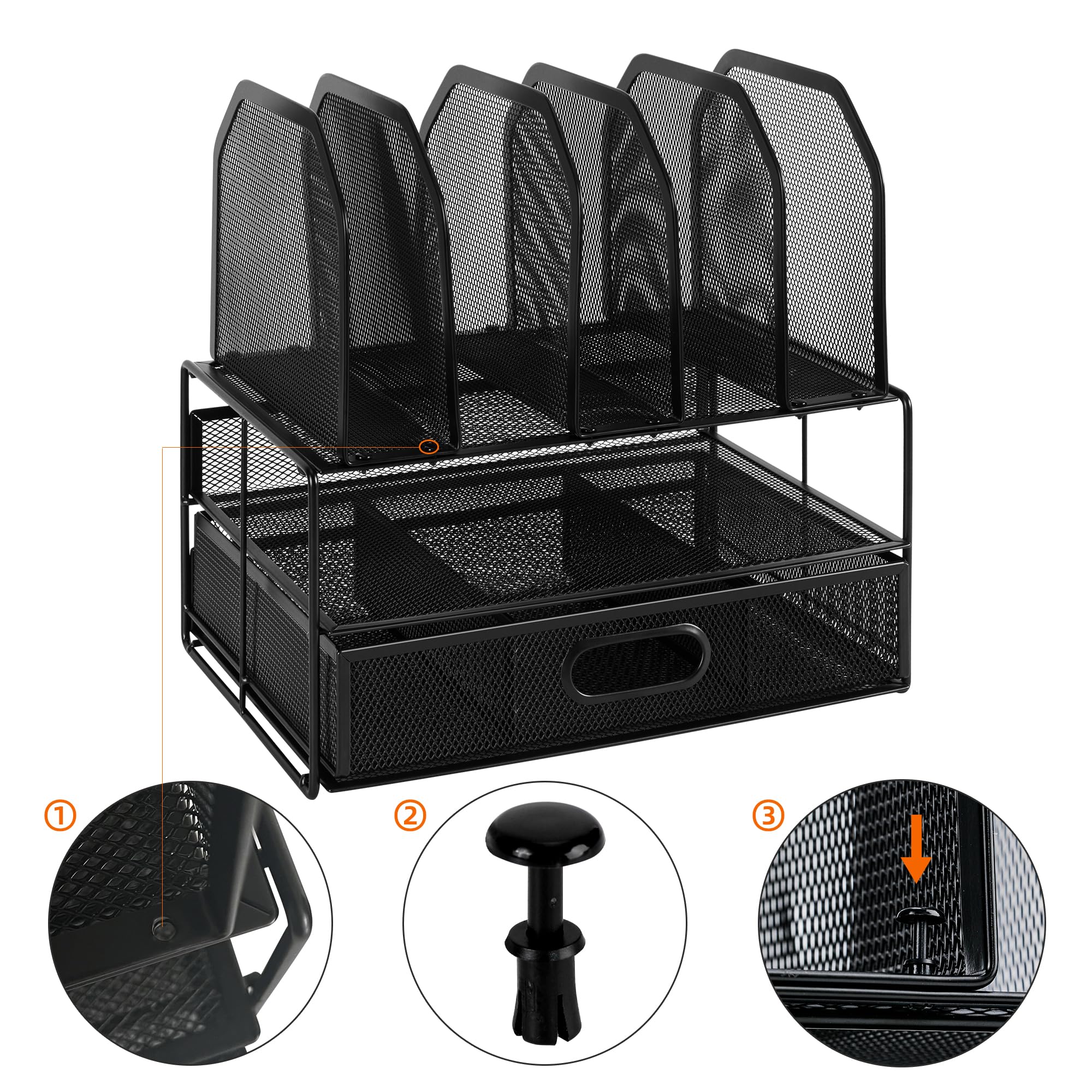 Amazon Basics Organizer Scrivania Rete Nero con Cassetto