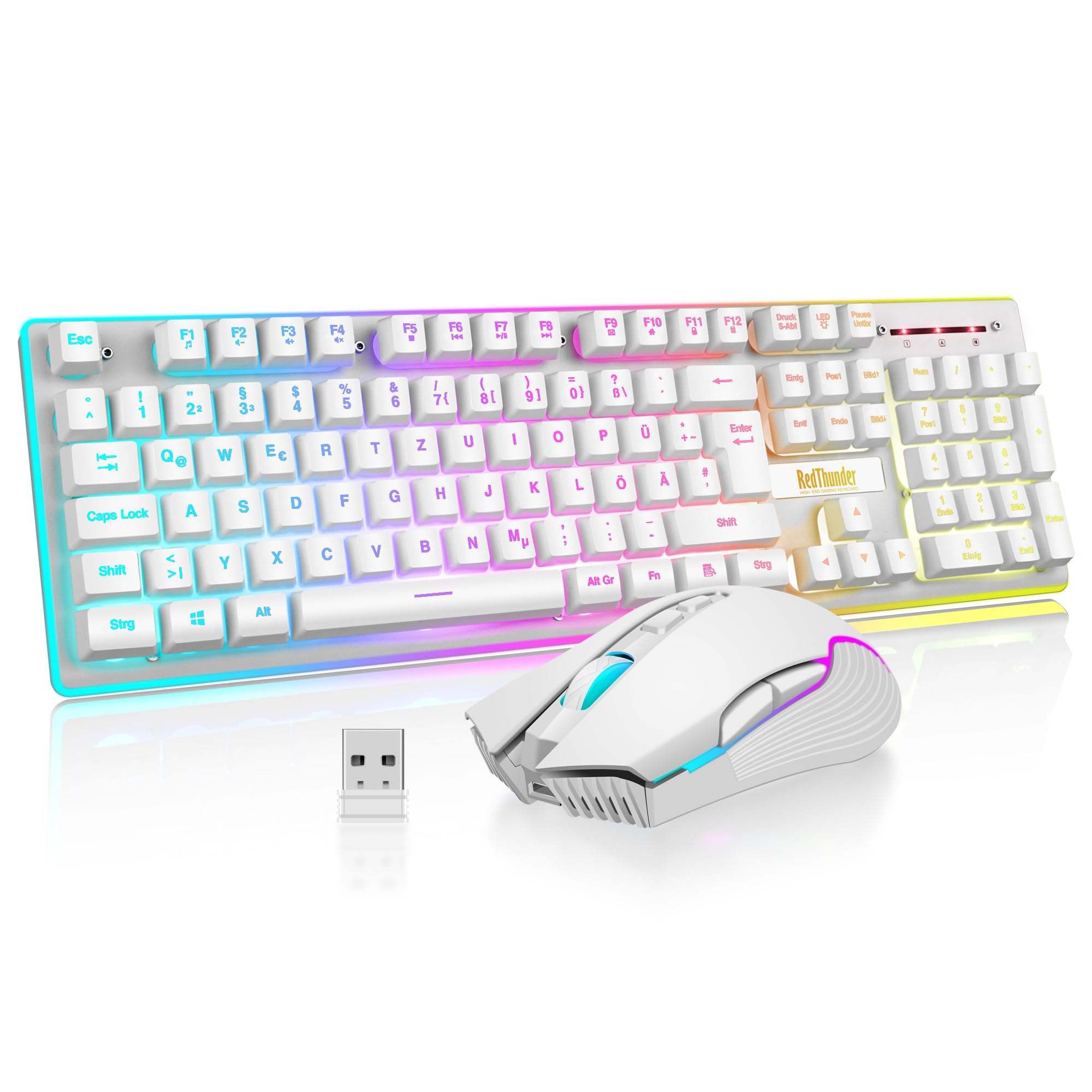 RedThunder K10 Set Tastiera Mouse Wireless Bianca QWERTZ