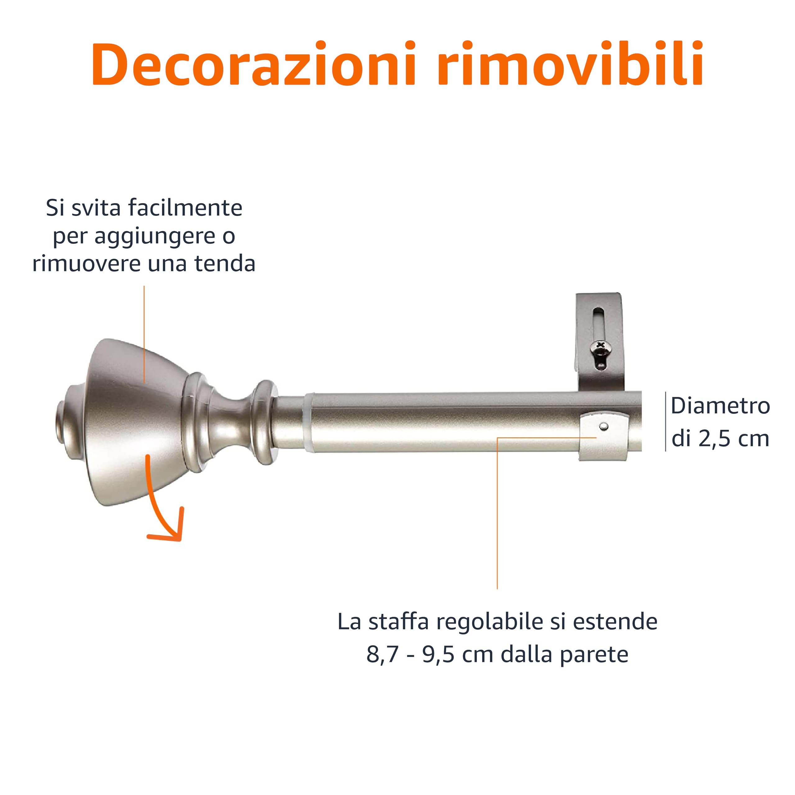 AmazonBasics Bastone Tenda 183-366 cm Nichel Urna