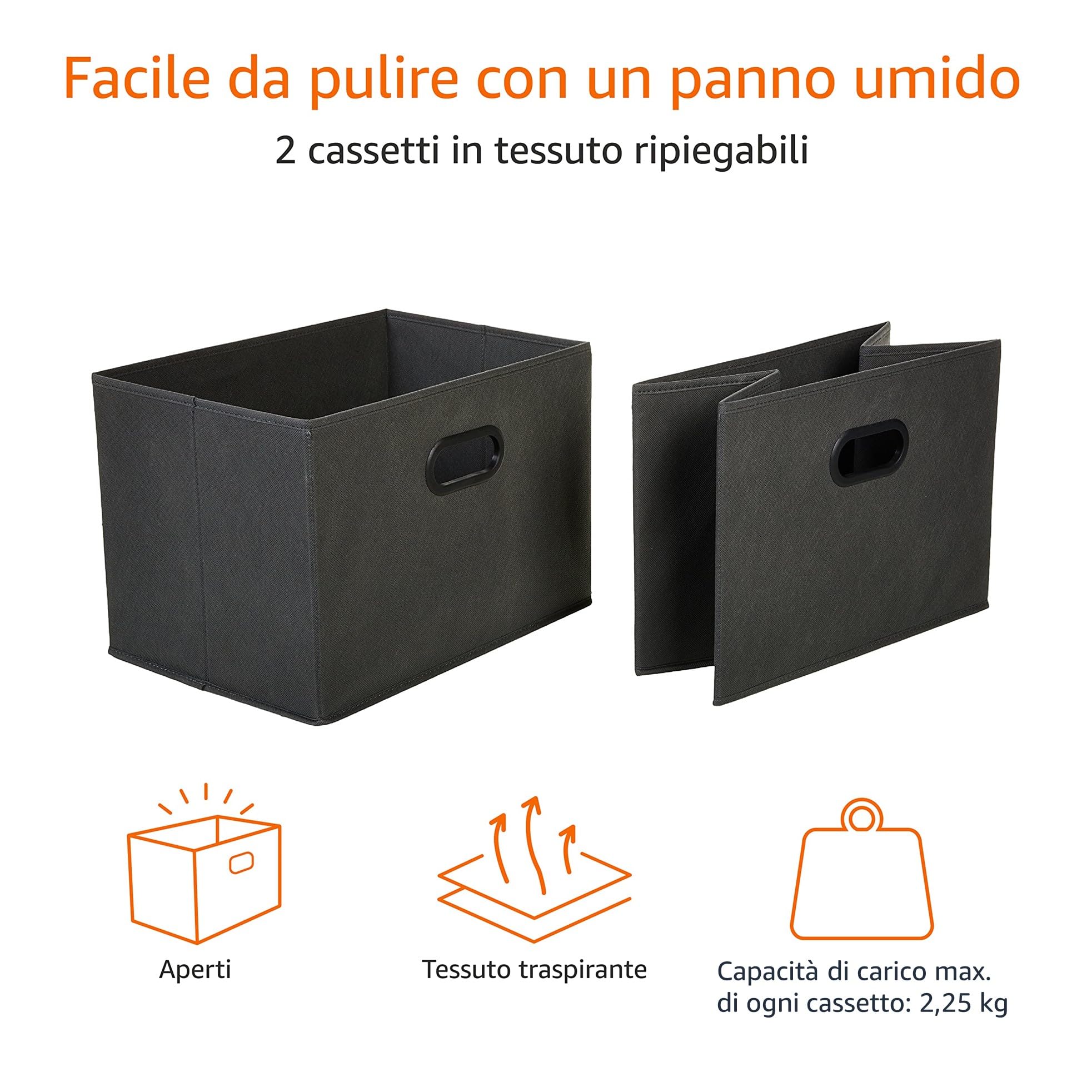 AmazonBasics Organizer Armadio Tessuto Grigio 3 Ripiani 2 Cassetti
