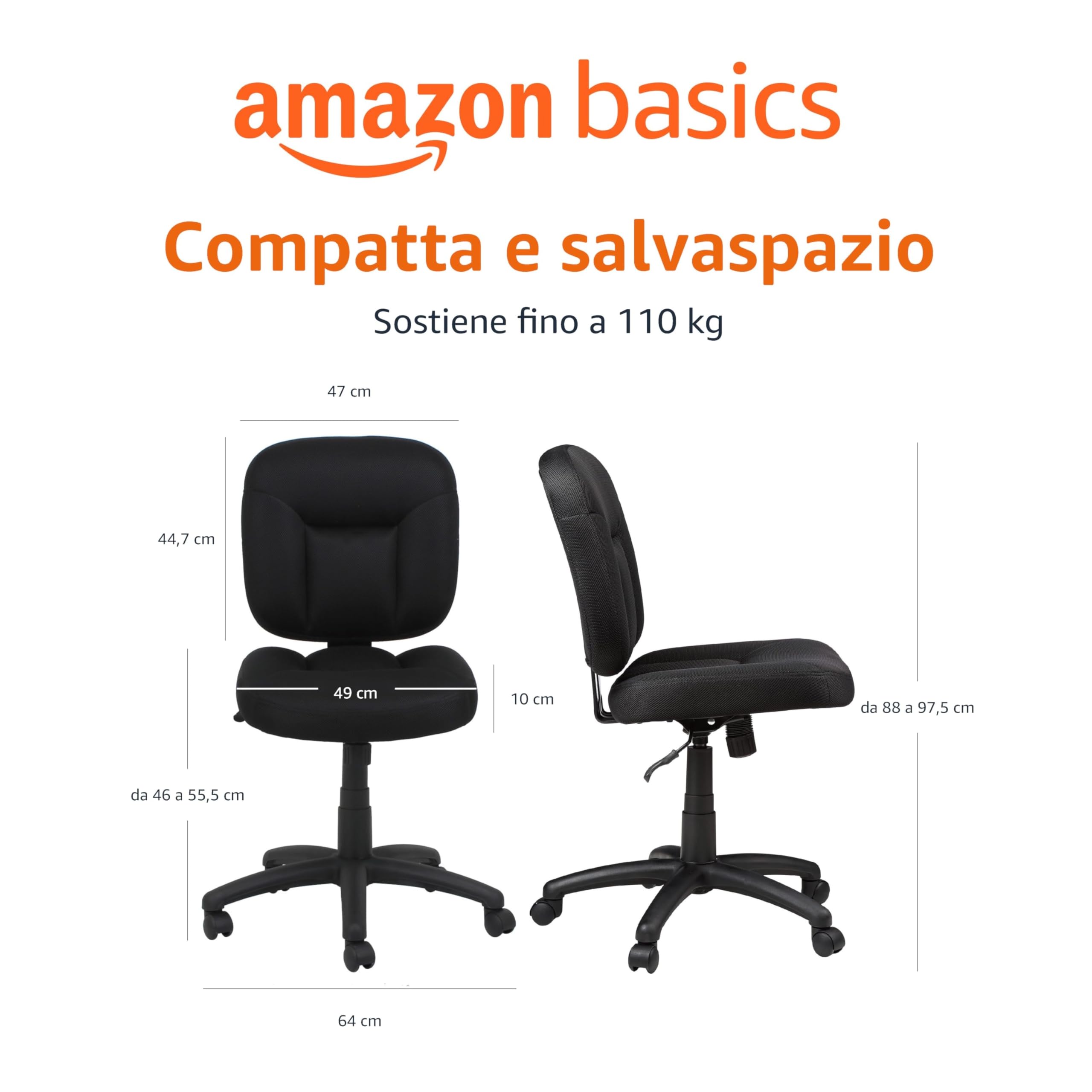 AmazonBasics Sedia Ufficio Ergonomica Nera Altezza Regolabile