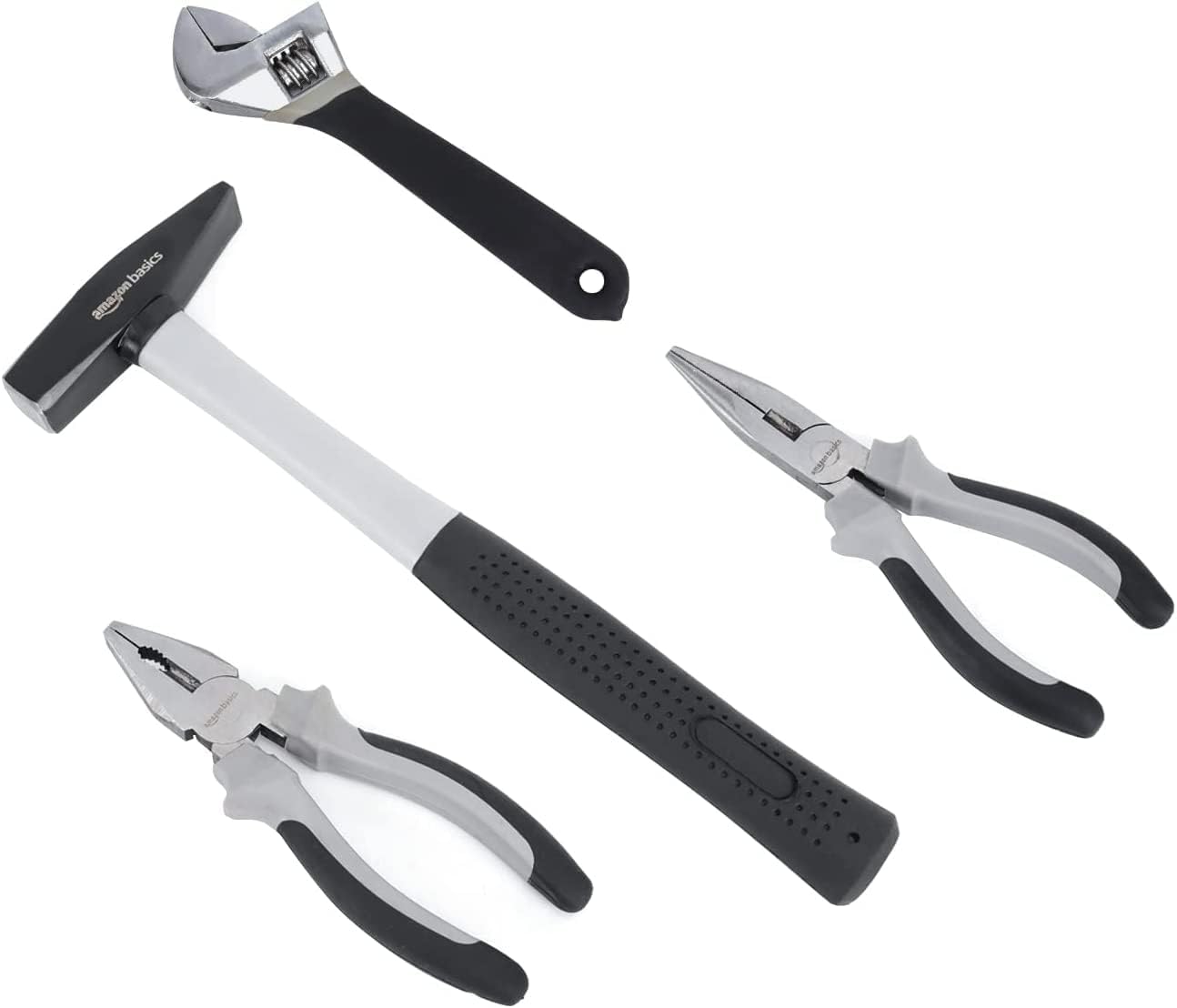 AmazonBasics Set Utensili Casa 32 Pezzi Nero Grigio Acciaio
