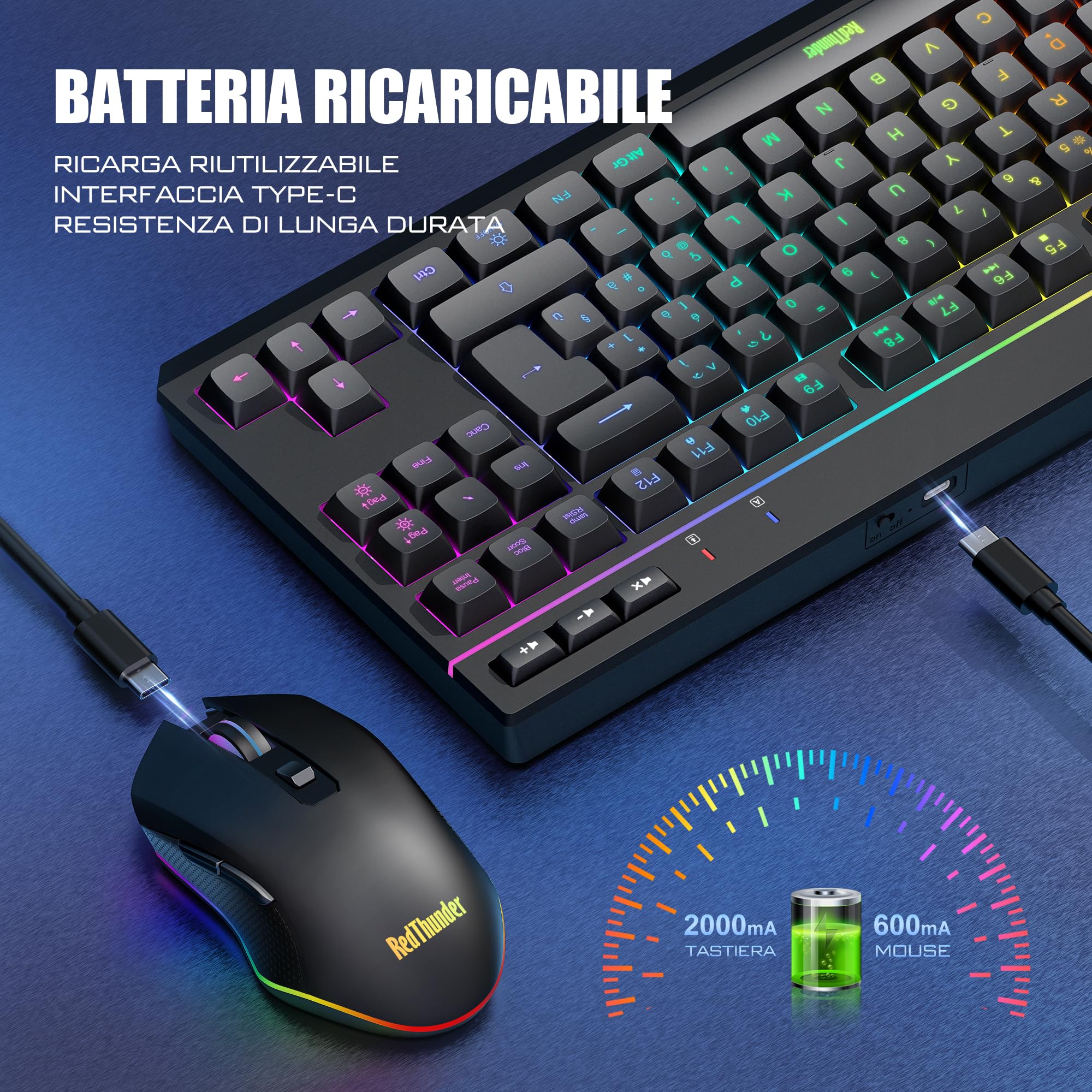 RedThunder K20 tastiera wireless gaming RGB nero layout IT