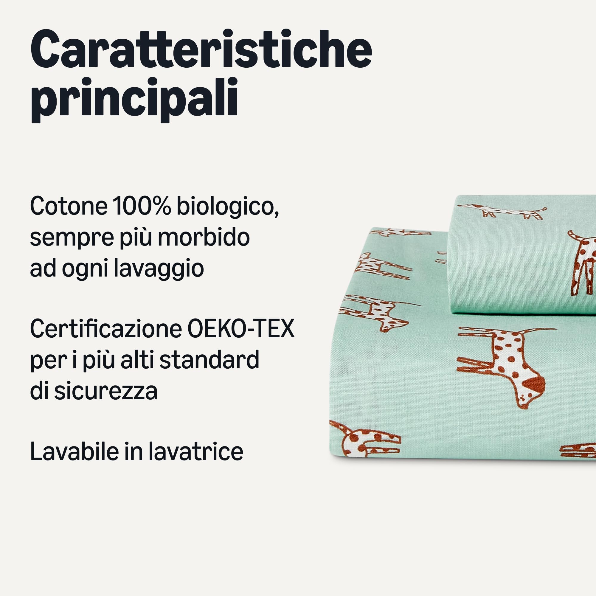 Amazon Basics Set Letto Bambini Cotone Bio Cani Menta 100x135 cm