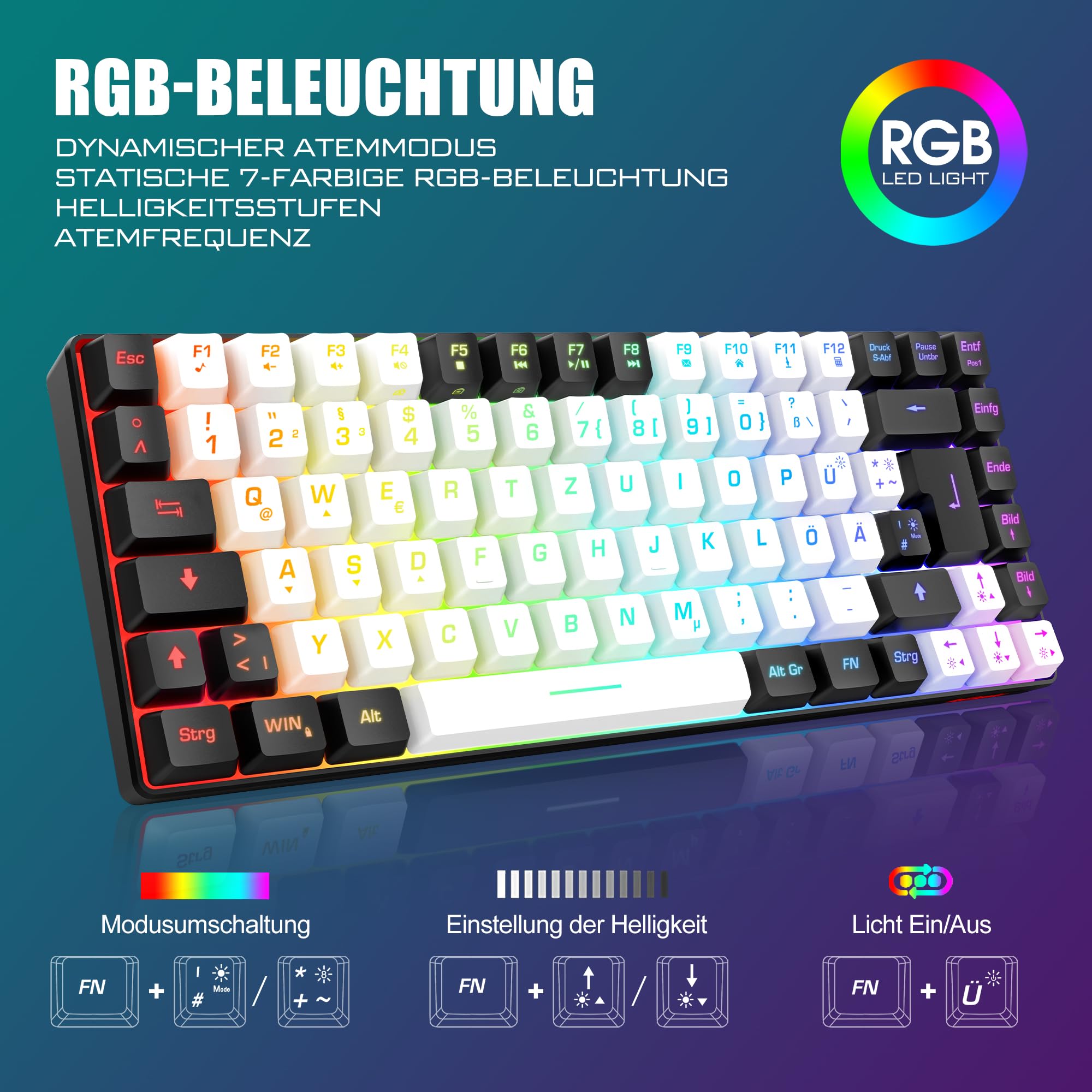 RedThunder K84 Combo Tastiera e Mouse Wireless Bianca-Nero 75%