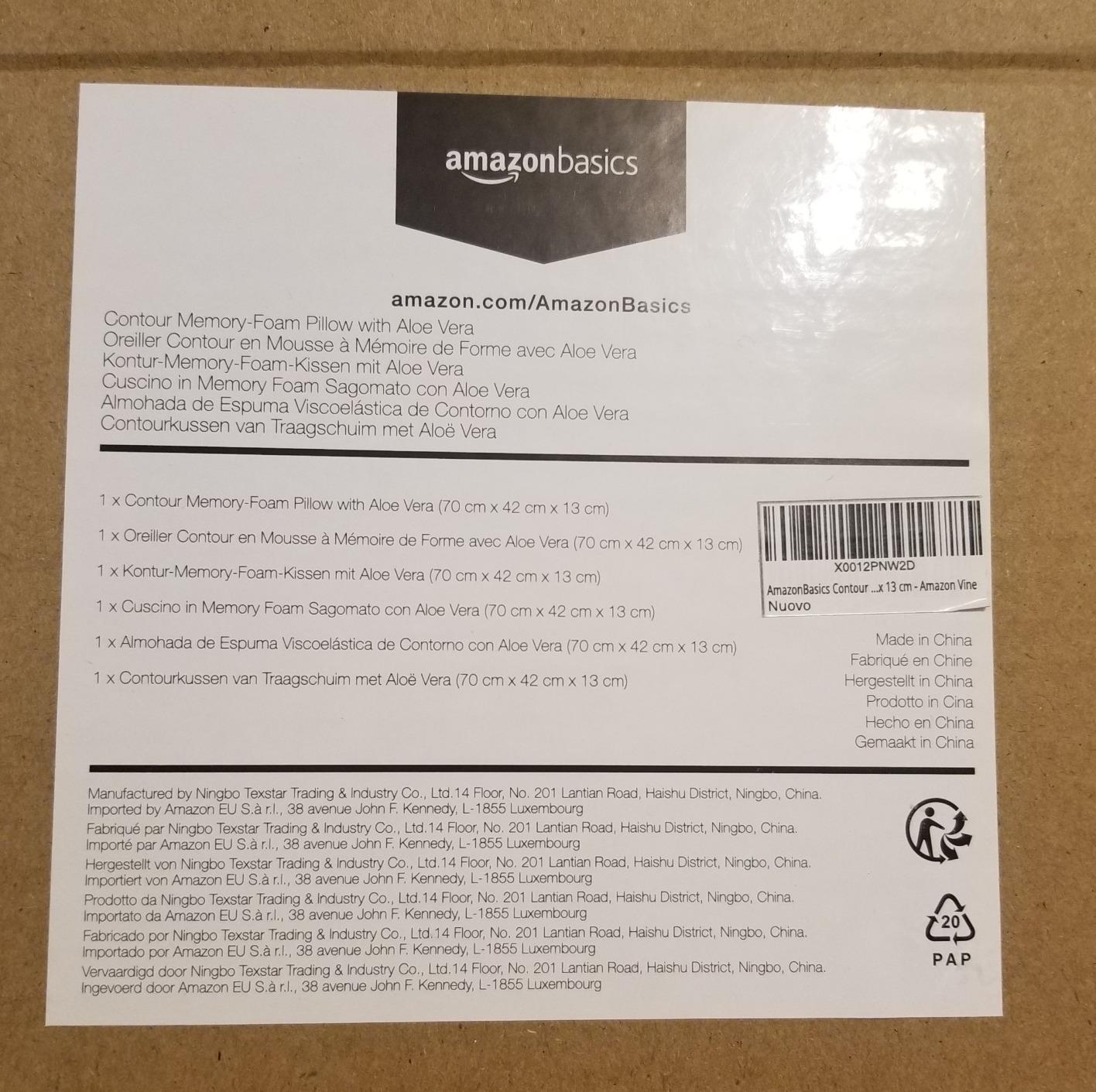 Amazon Basics cuscino memory foam aloe vera 70x42