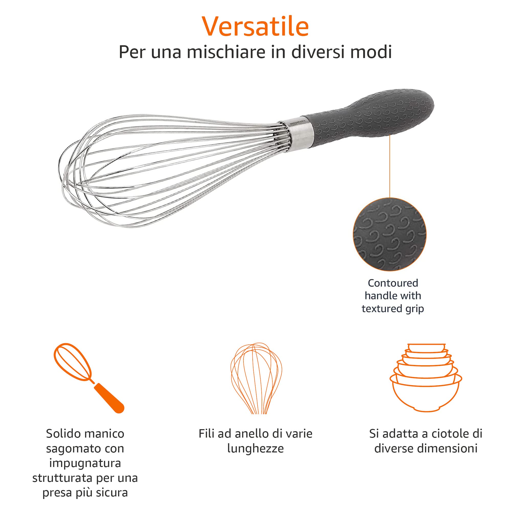 Amazon Basics Set 3 Fruste a Filo Acciaio Inox Grigio balloon