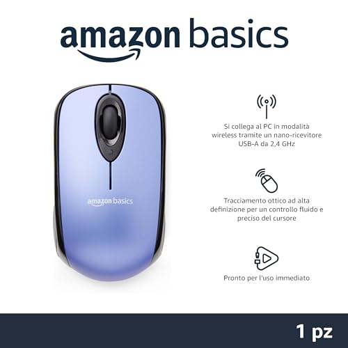 Amazon Basics Mouse Senza Fili Blu Microricevitore USB