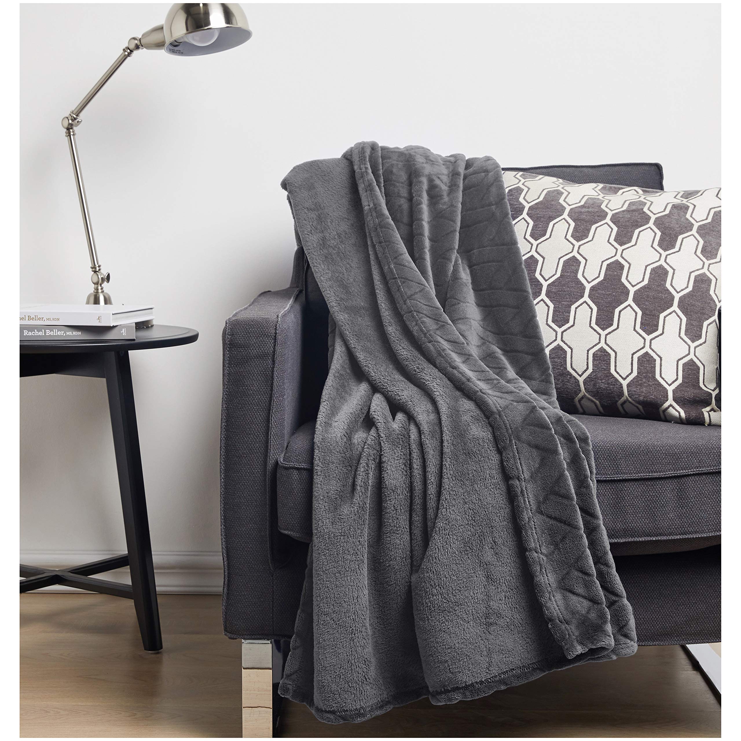 AmazonBasics Copriletto Plaid Pile Grigio 220x240 Morbido