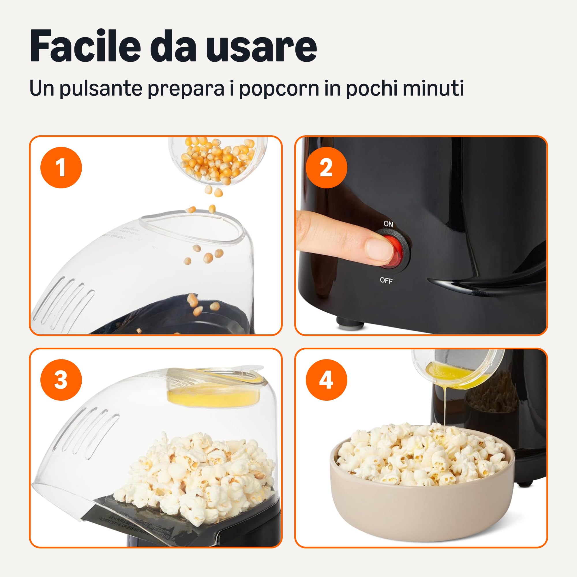 AmazonBasics Macchina Popcorn Aria Calda 1400W 16 Tazze