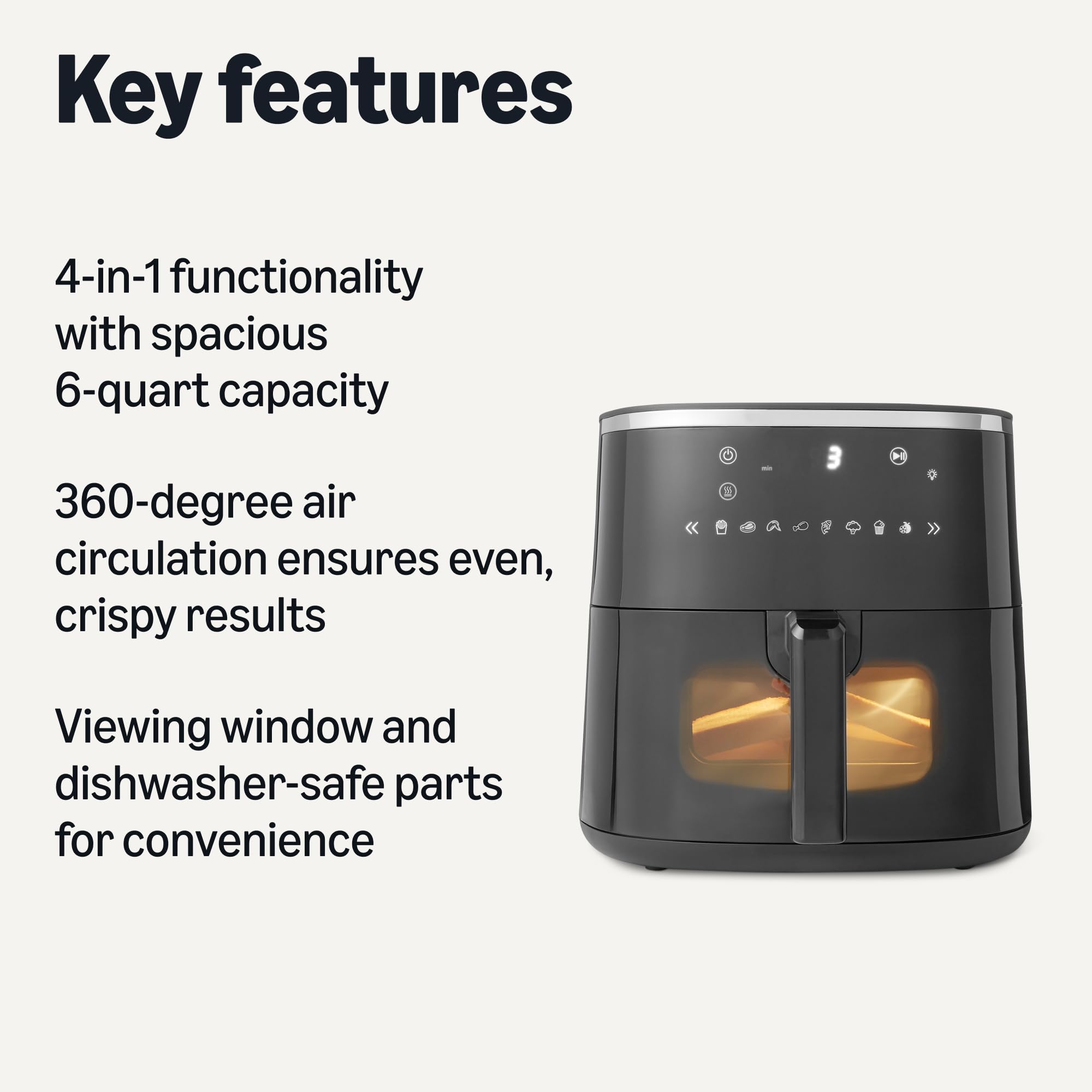 Amazon Basics Friggitrice ad Aria 6 L Digitale con Finestra Antiaderente