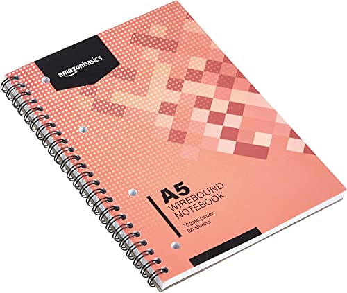 AmazonBasics Quaderno Spirale A5 80 Fogli 5 Pezzi Righe Bianchi
