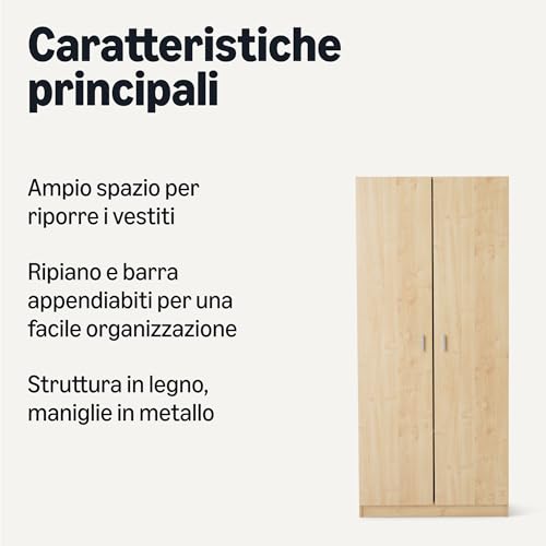 AmazonBasics Guardaroba Legno 2 Ante Quercia 80x180 cm