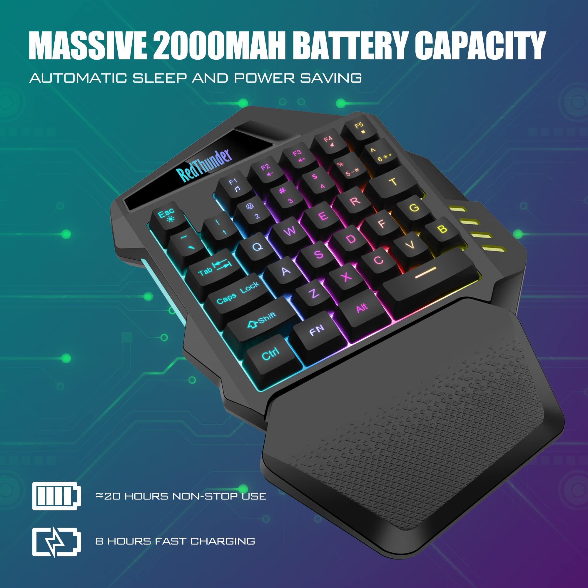RedThunder G60 Tastiera Gaming a Una Mano Wireless Nera RGB