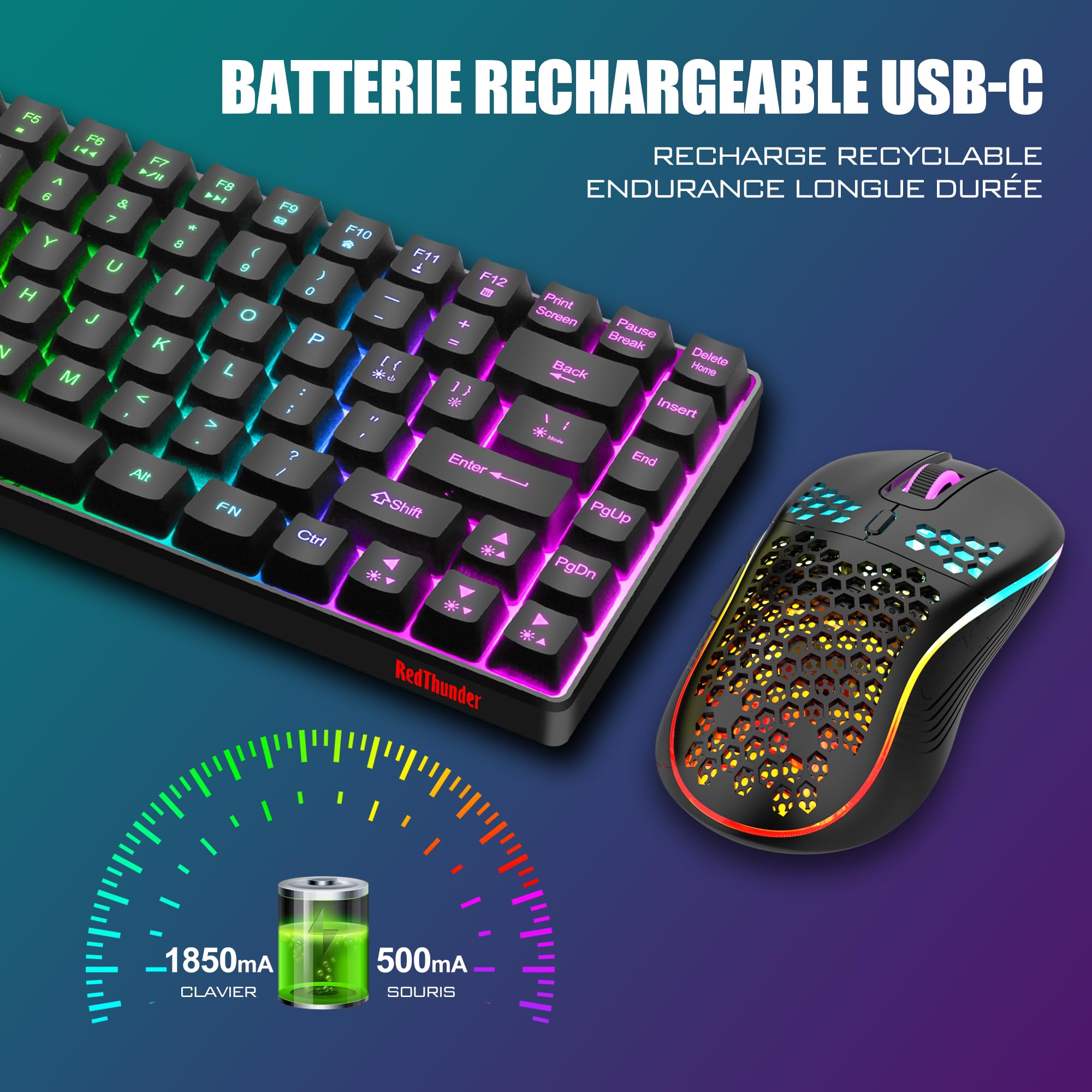 RedThunder K84 Combo Tastiera e Mouse Wireless Nero AZERTY