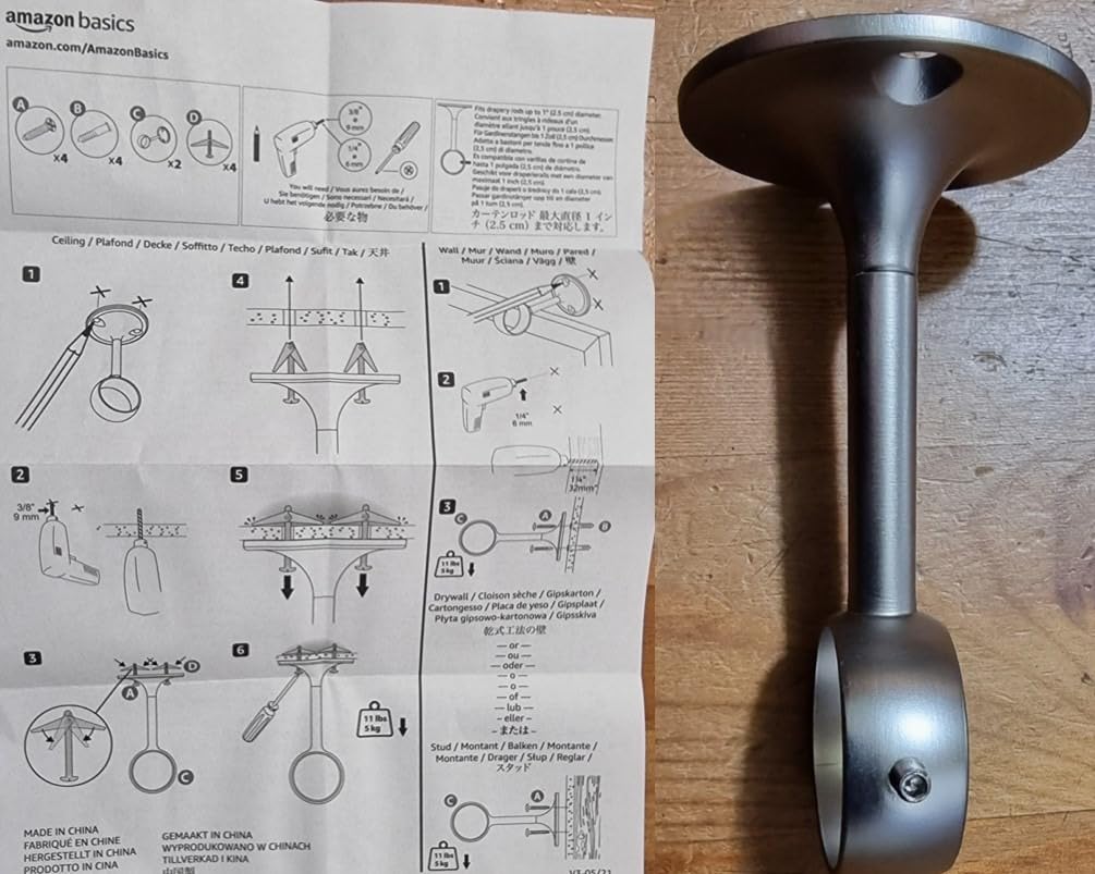 Amazon Basics Staffe Soffitto Nichel per Tende 2 Pezzi