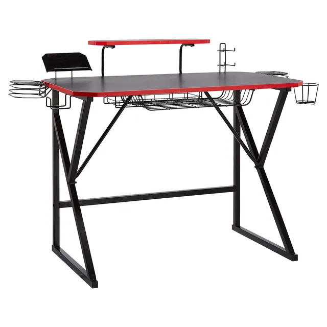 AmazonBasics Scrivania Gaming con Scomparti Rossa 130 cm