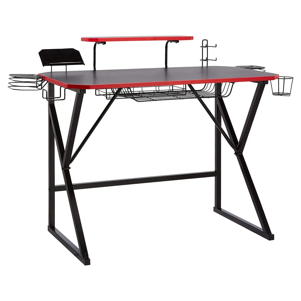 AmazonBasics Scrivania Gaming con Scomparti Rossa 130 cm