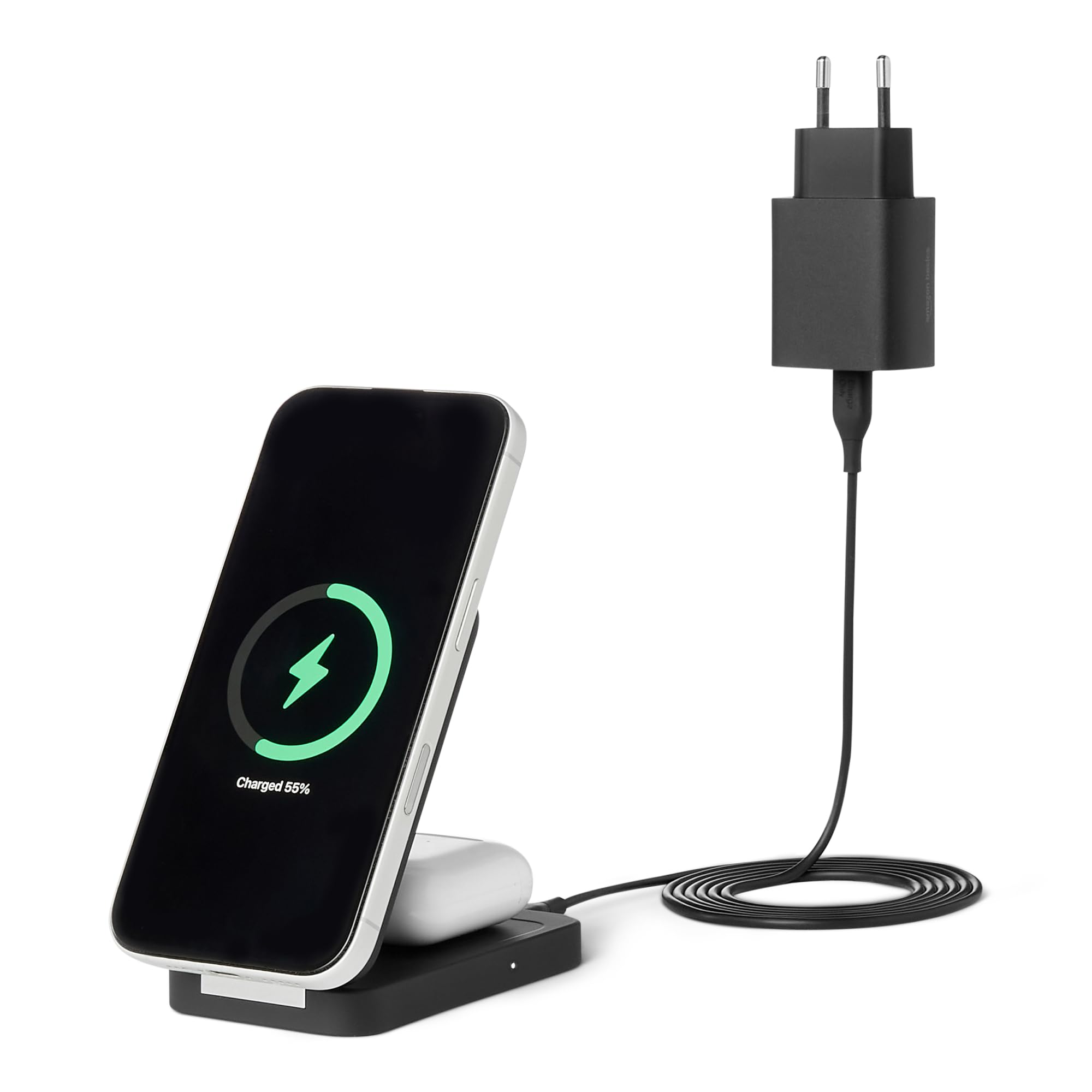 Amazon Basics Stazione Ricarica Wireless 2in1 25W Bianco