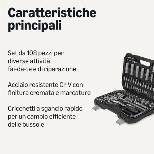 Amazon Basics Set Bussole 108 Pezzi con Cricchetto