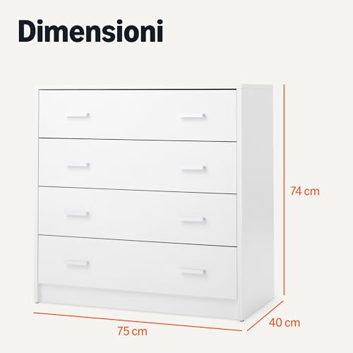 Amazon Basics Cassettiera 4 Cassetti Bianco 75x40x74 cm
