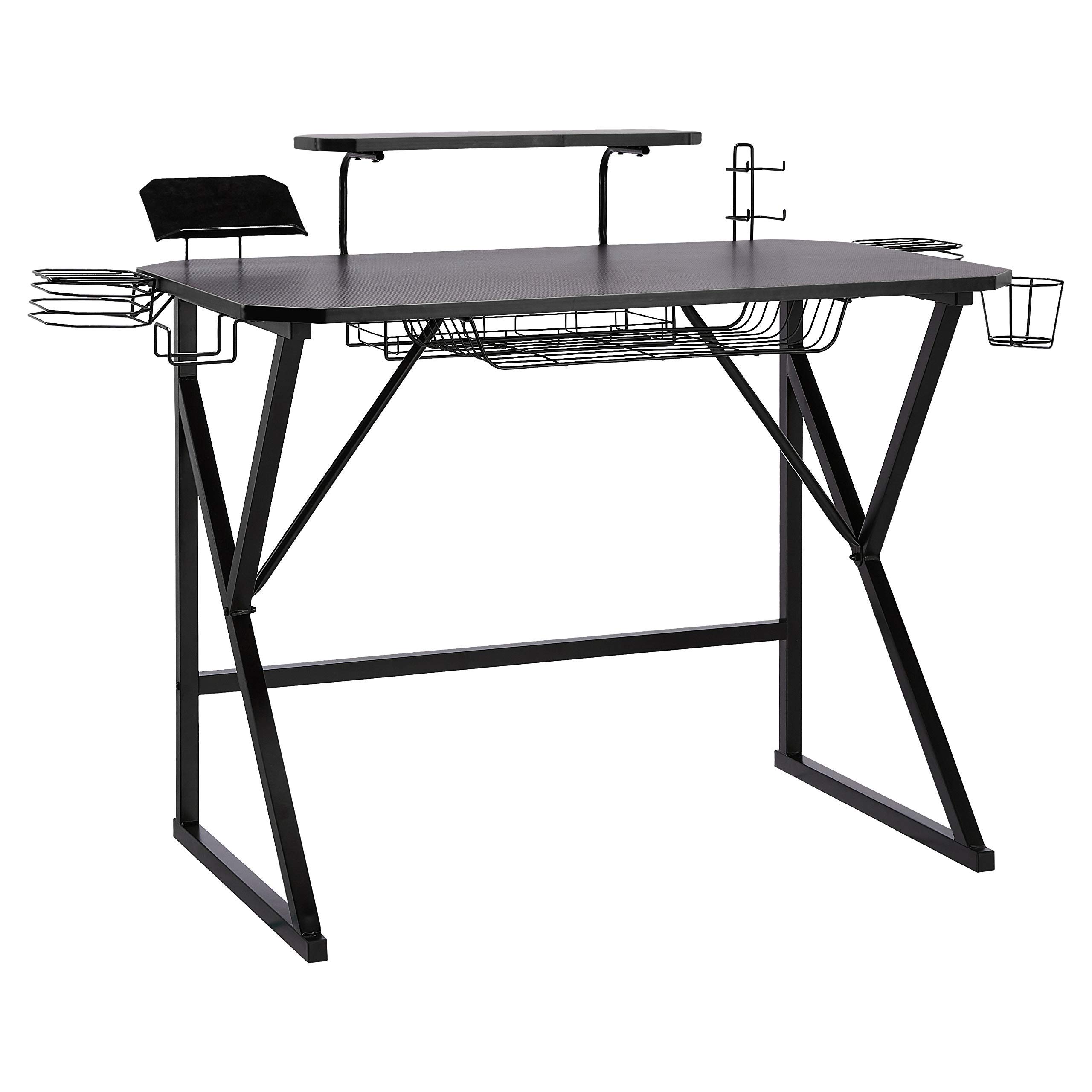 AmazonBasics Scrivania Gaming con Scomparti Nera 130 cm