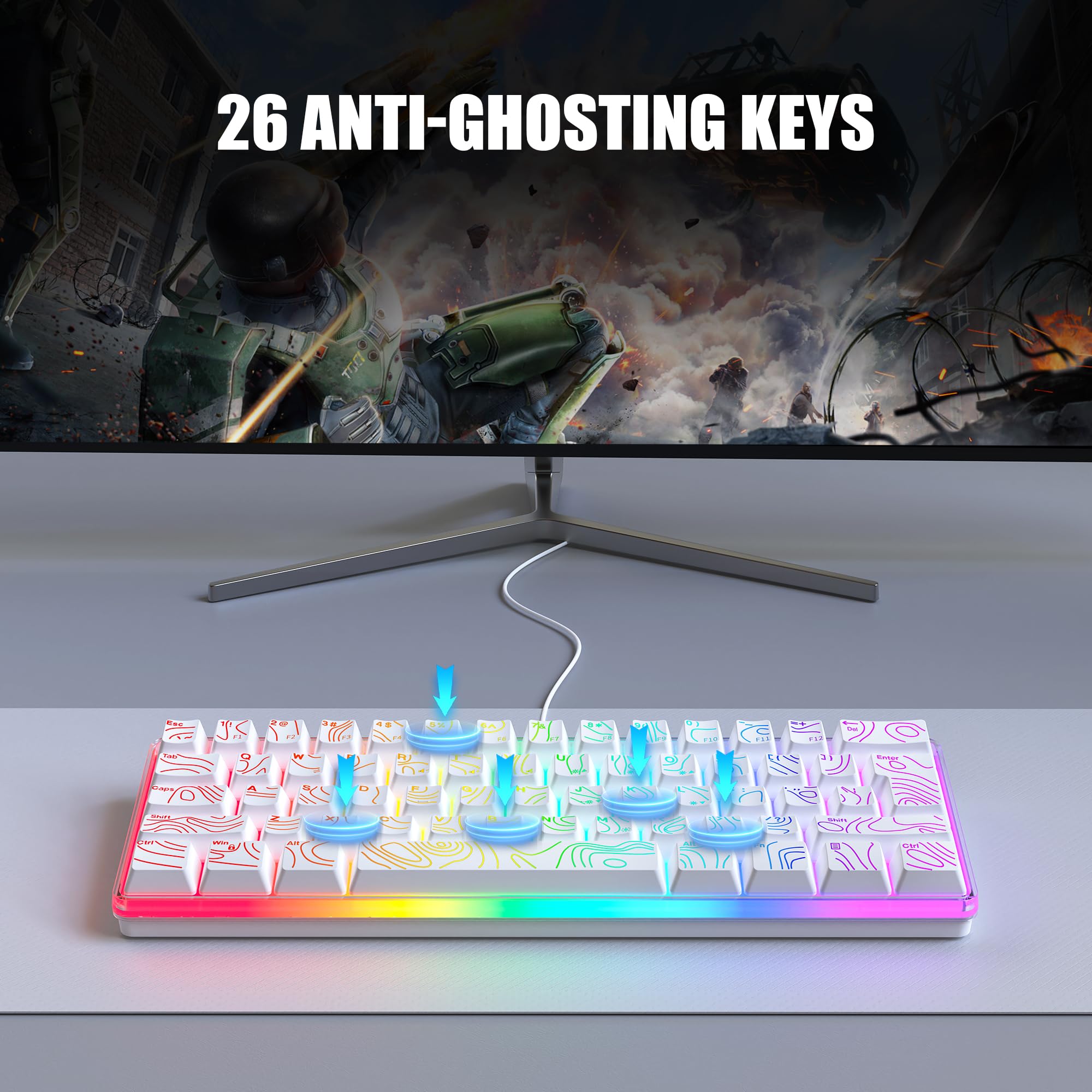 RedThunder Tastiera e Mouse Gaming 60% RGB 61 Tasti Bianco