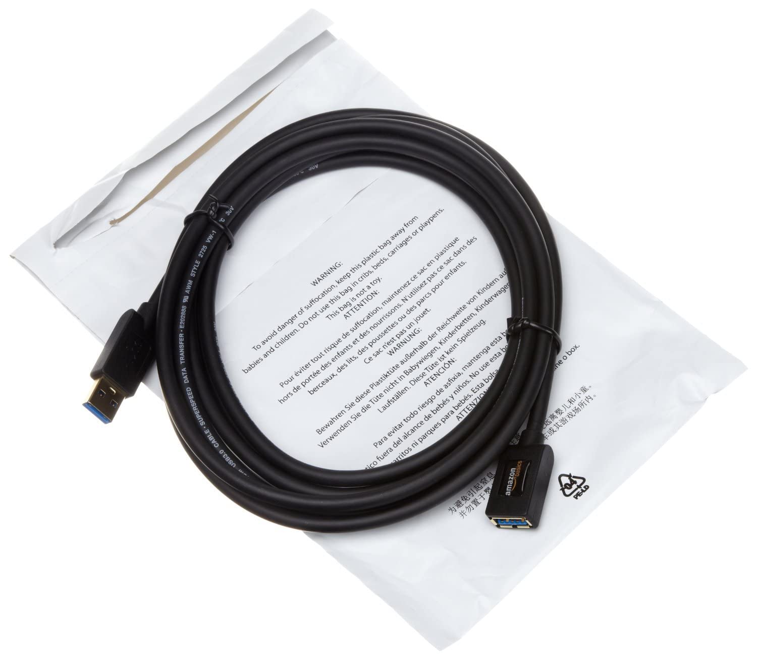 Amazon Basics Cavo Prolunga USB 3.0 3m Nero 4,8Gbps