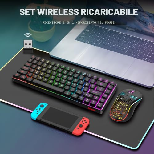 RedThunder K84 combo tastiera e mouse wireless 75% retroilluminati UK