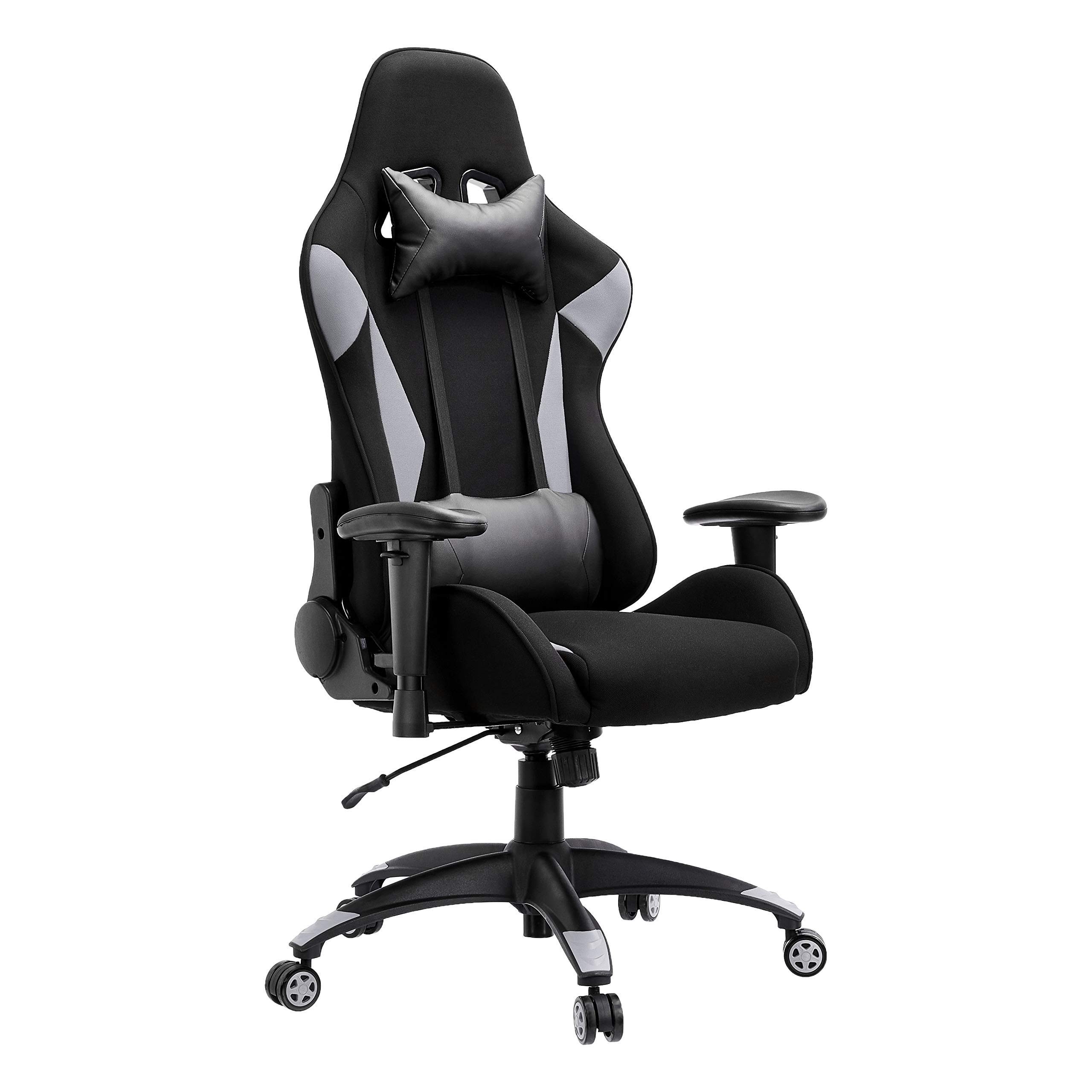Amazon Basics Racing sedia gaming grigia in tessuto traspirante reclinabile