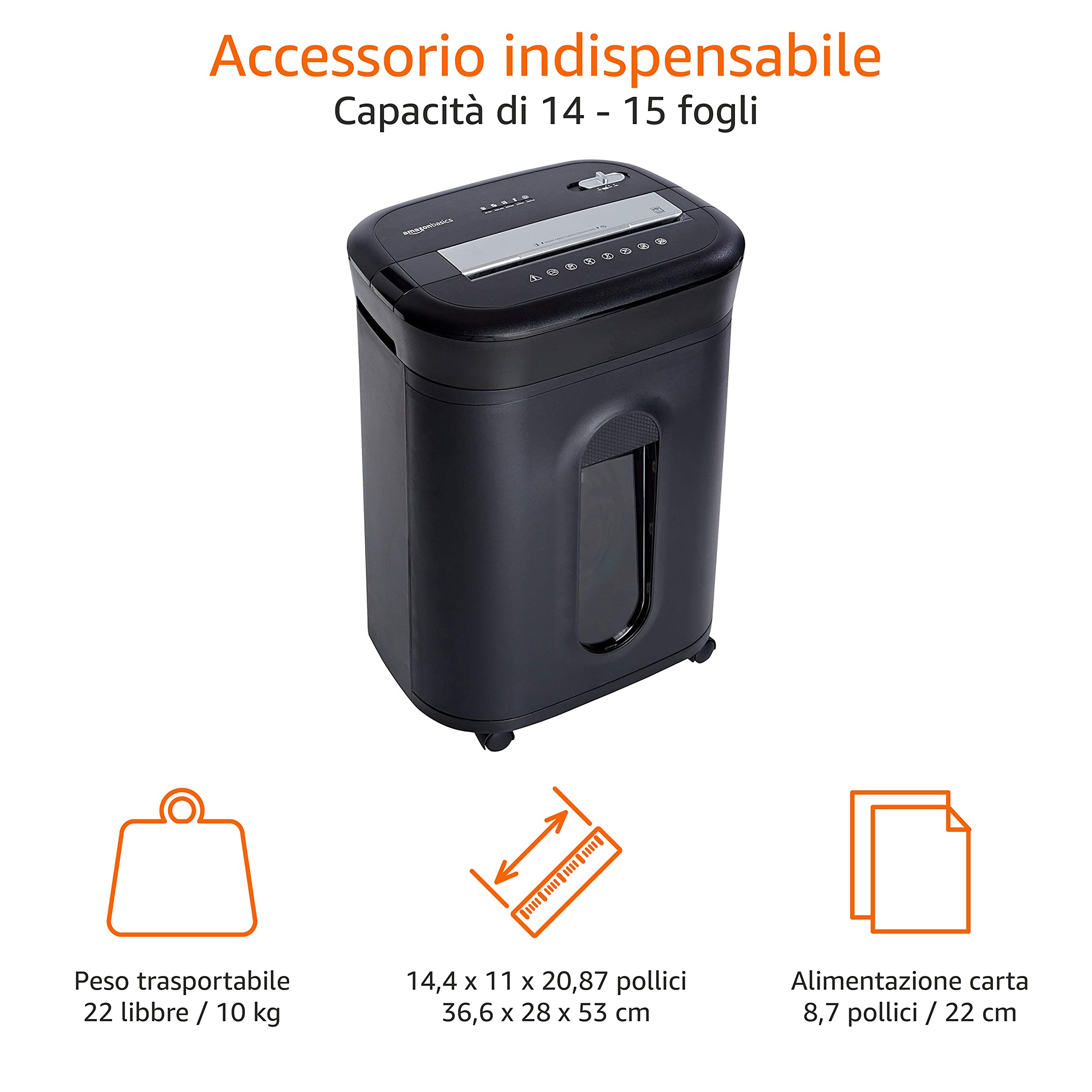 Amazon Basics Distruggidocumenti 15 Fogli Taglio Incrociato P-4