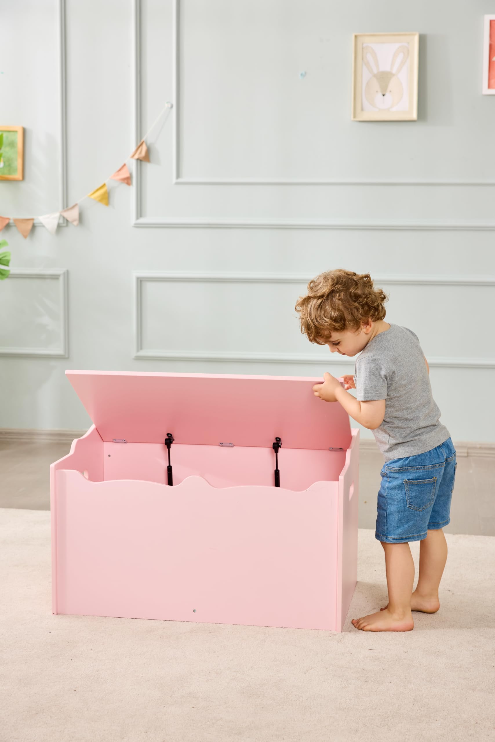 Amazon Basics Scatola Legno Giocattoli Rosa 76 cm con Panca