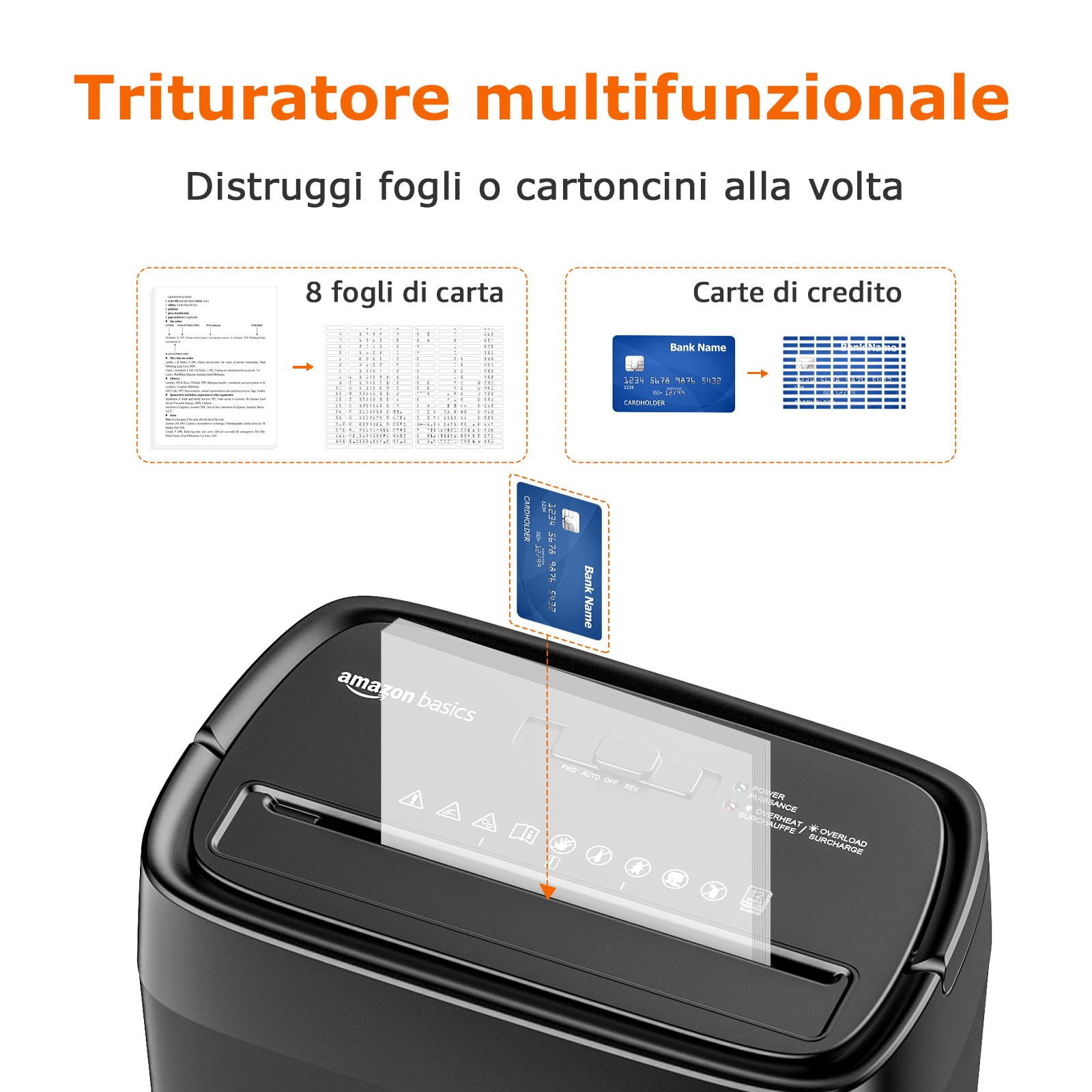 Amazon Basics Distruggidocumenti 12 Fogli Taglio Incrociato