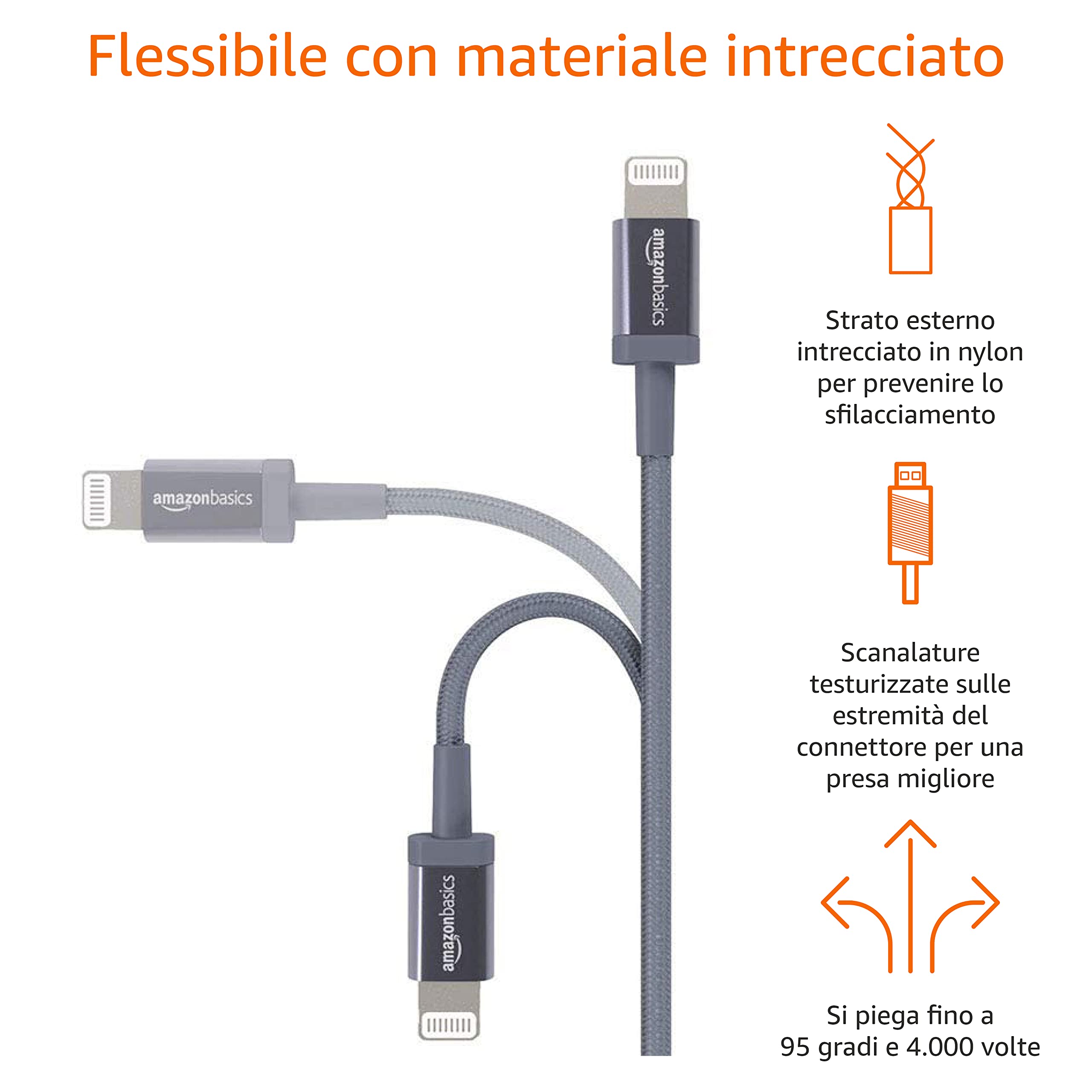 Amazon Basics Cavo USB-C Lightning 1,8 m Grigio Scuro MFi
