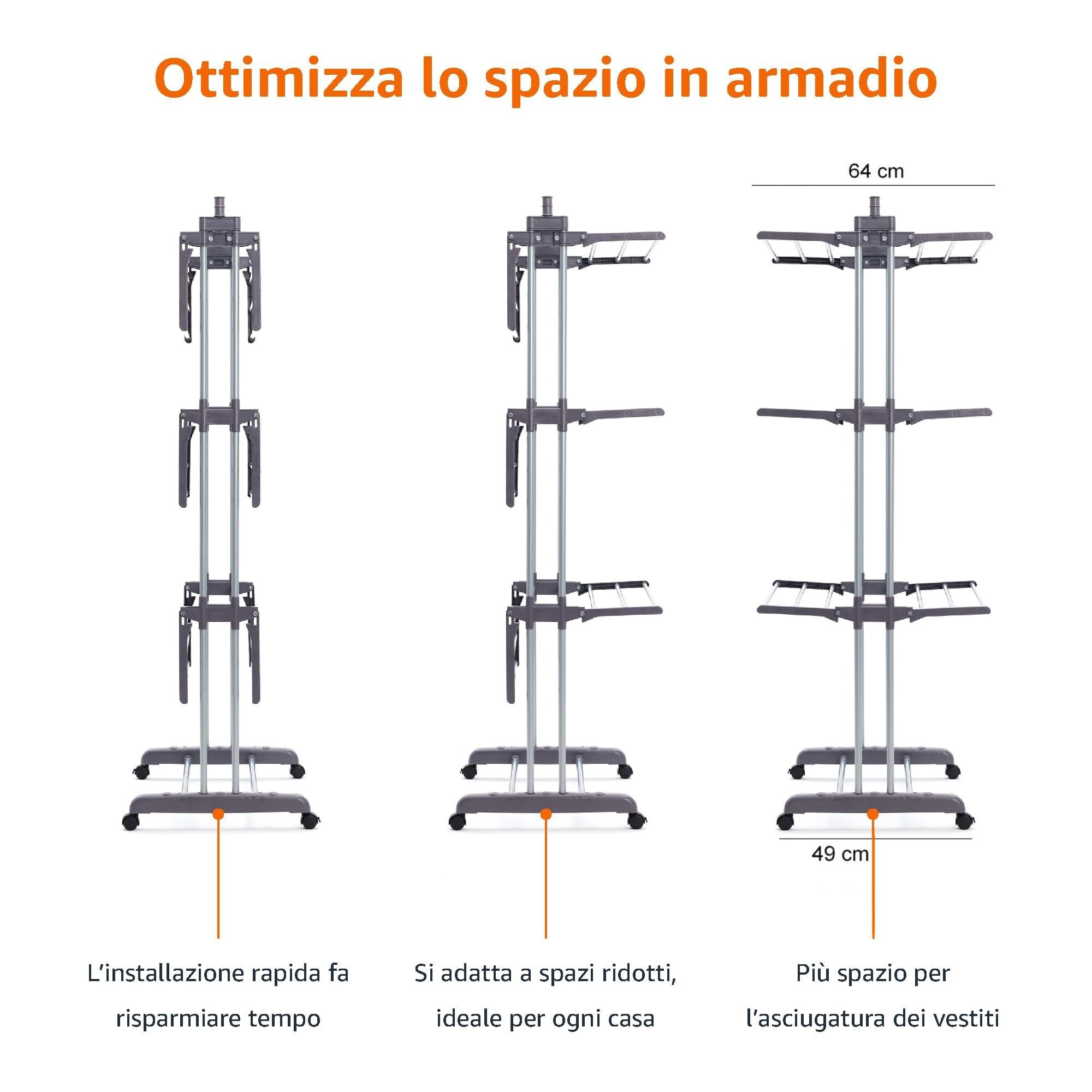 AmazonBasics Stendibiancheria a Torre 4 Livelli Bianco 173cm