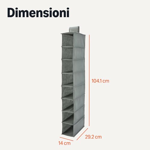 AmazonBasics Scarpiera Appesa 8 Ripiani Tessuto Grigio Scuro