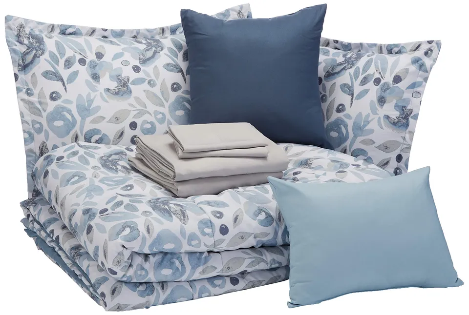 Amazon Basics set trapunta queen microfibra blu floreale 10 pezzi